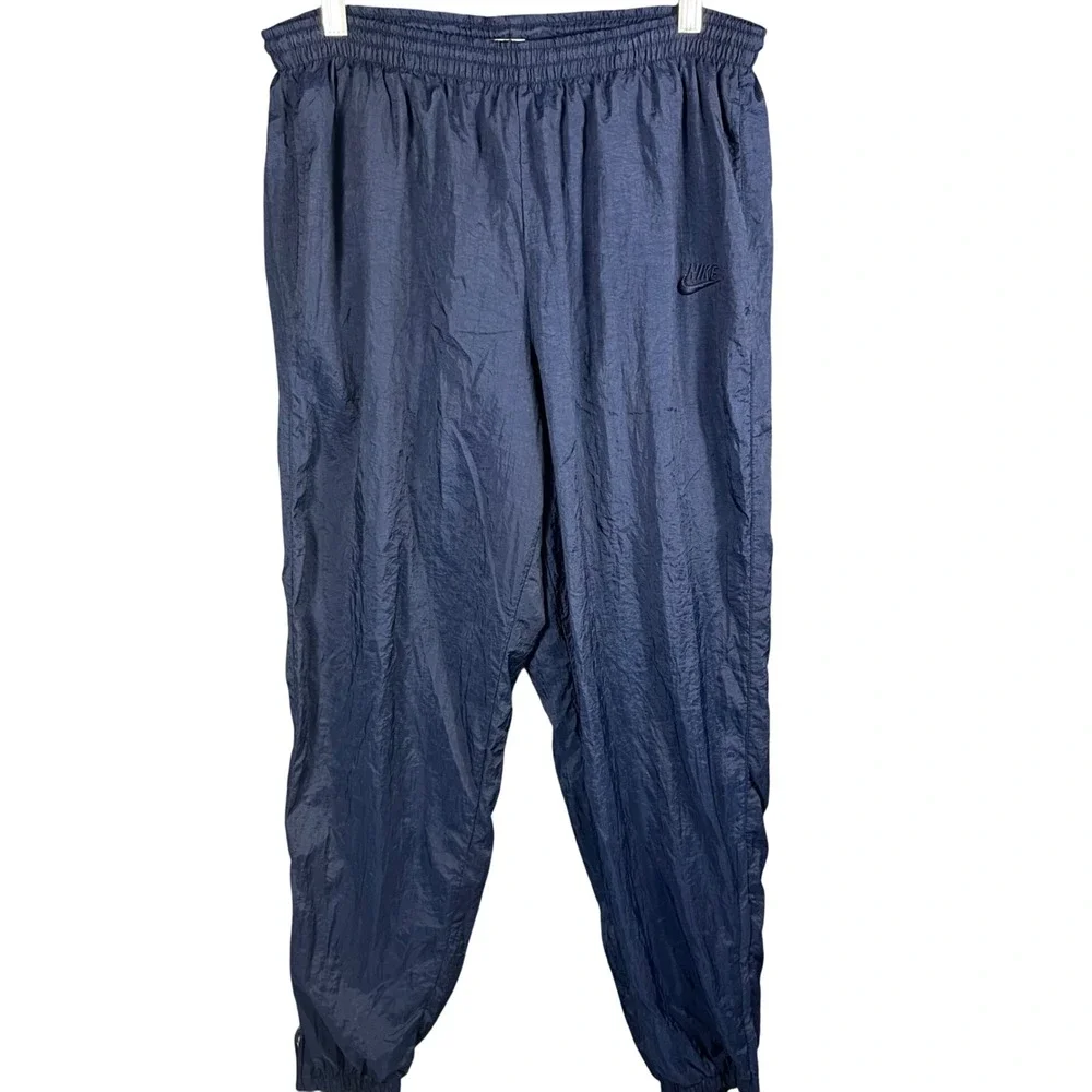Nike Track Pants Mens M Navy Blue Vintage 90s Nylon Windbreaker Ankle Zip